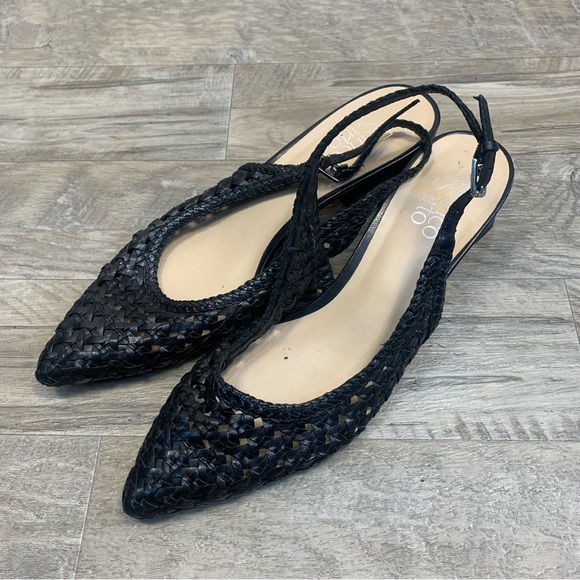 Franco Sarto L-Ray Leather Perforated Block Heel Slingback Heels - Picture 1 of 11